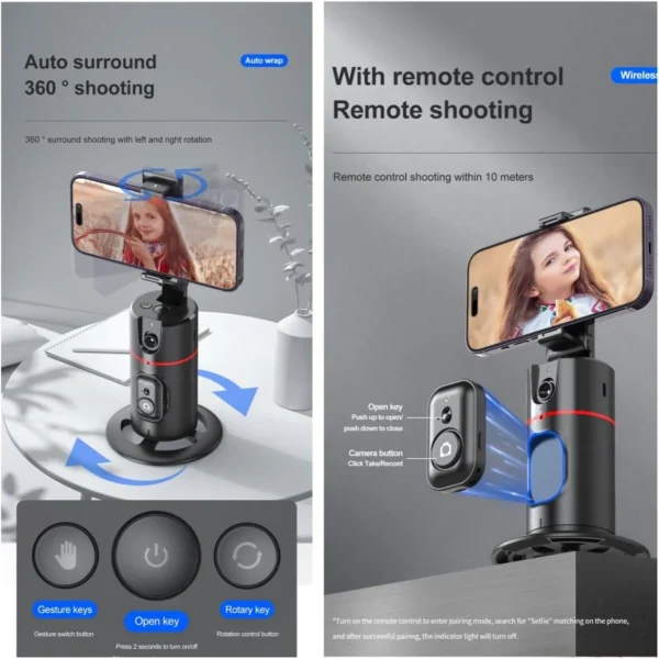 360° Face Tracking Phone Tripod with Remote & Gesture Control - Image 3