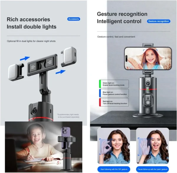 360° Face Tracking Phone Tripod with Remote & Gesture Control - Image 5